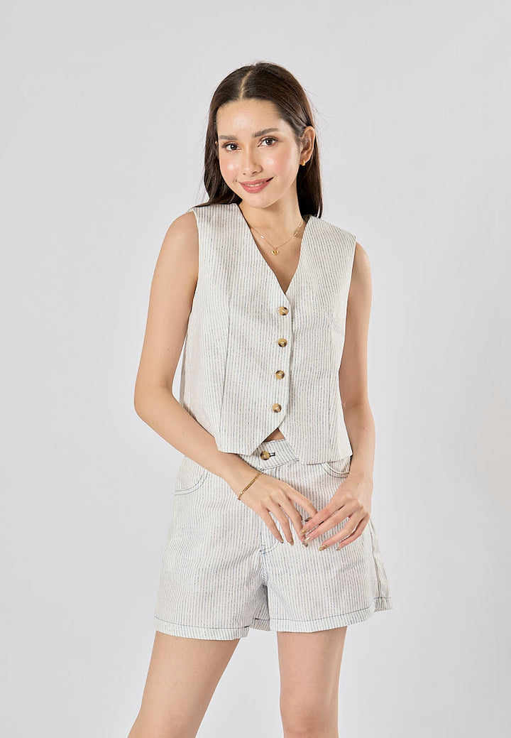 Alfie Zipper Fly Striped Print Side Pockets Casual Shorts
