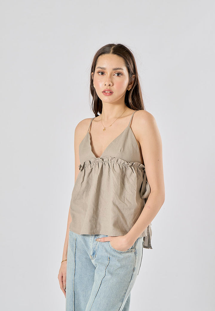 Kael Gray Spaghetti Strap Side Bow Tie Crop Tank Top