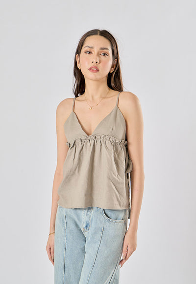 Kael Gray Spaghetti Strap Side Bow Tie Crop Tank Top