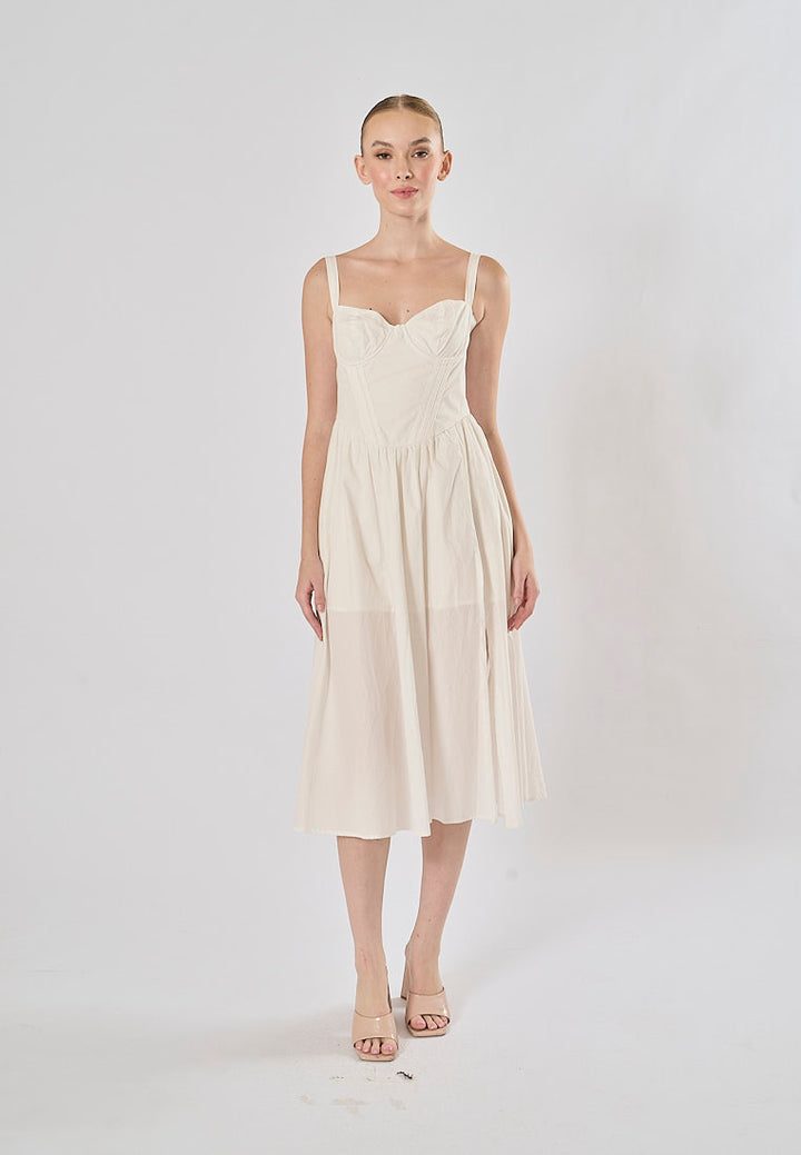 Gabriel White Sweetheart Neckline Sleeveless Side Slit Midi Dress