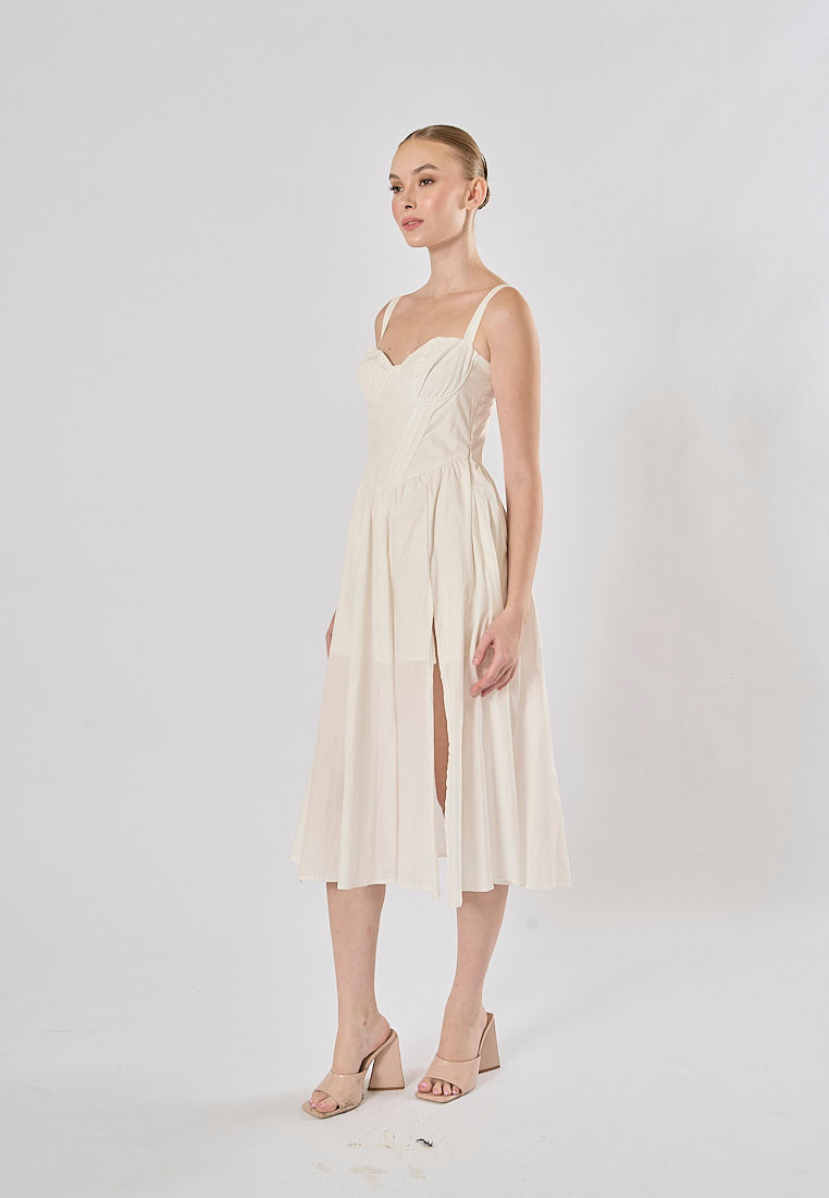 Gabriel White Sweetheart Neckline Sleeveless Side Slit Midi Dress