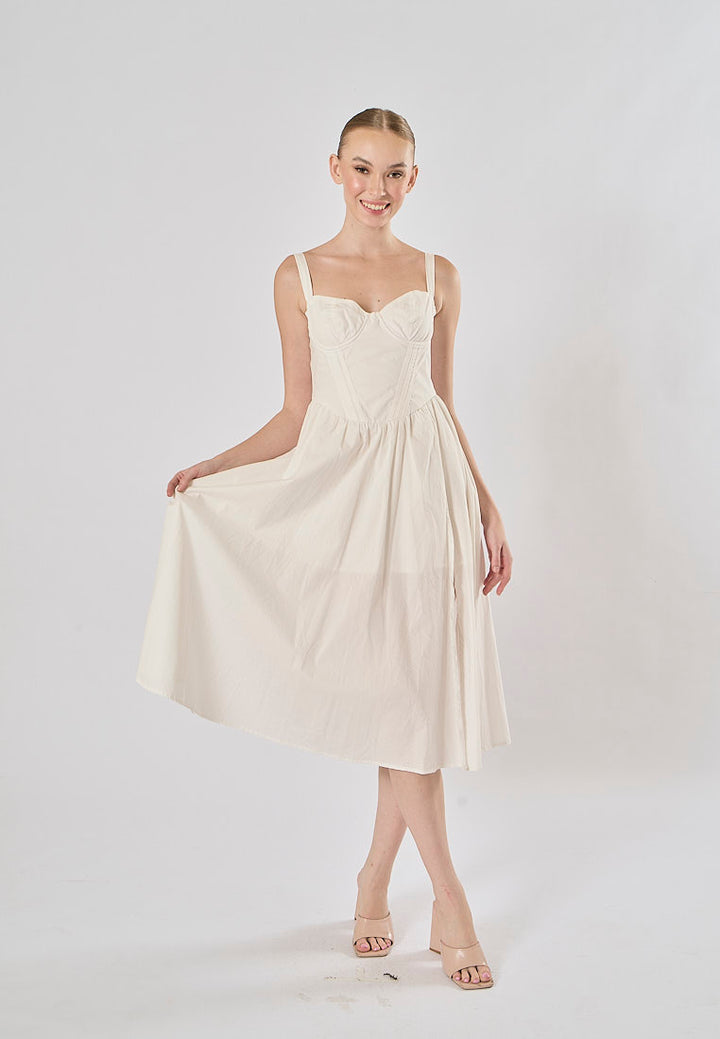 Gabriel White Sweetheart Neckline Sleeveless Side Slit Midi Dress