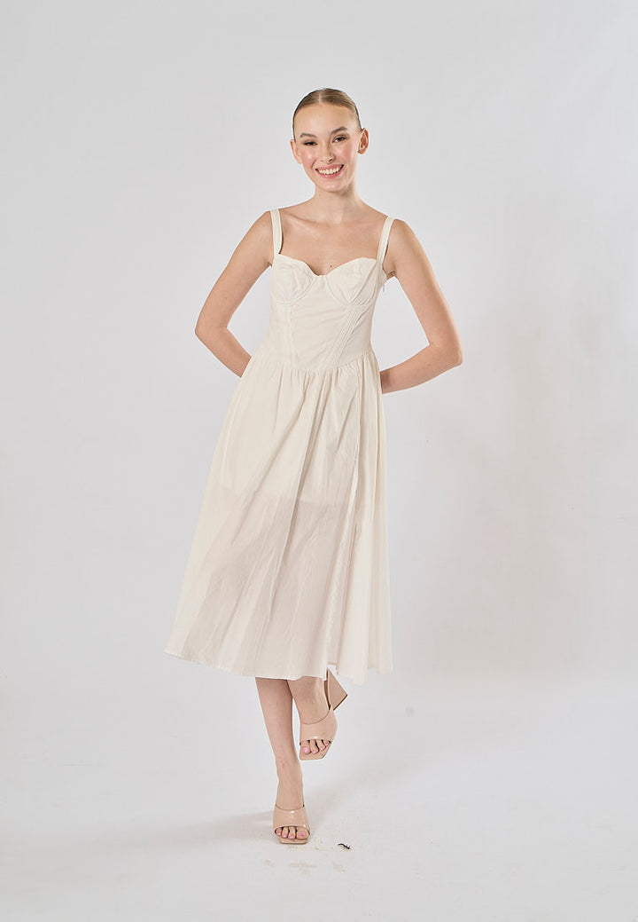 Gabriel White Sweetheart Neckline Sleeveless Side Slit Midi Dress