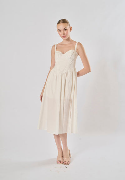 Gabriel White Sweetheart Neckline Sleeveless Side Slit Midi Dress