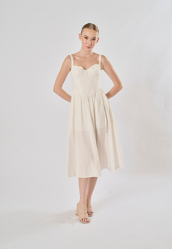 Gabriel White Sweetheart Neckline Sleeveless Side Slit Midi Dress