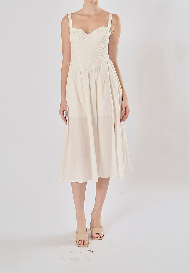 Gabriel White Sweetheart Neckline Sleeveless Side Slit Midi Dress