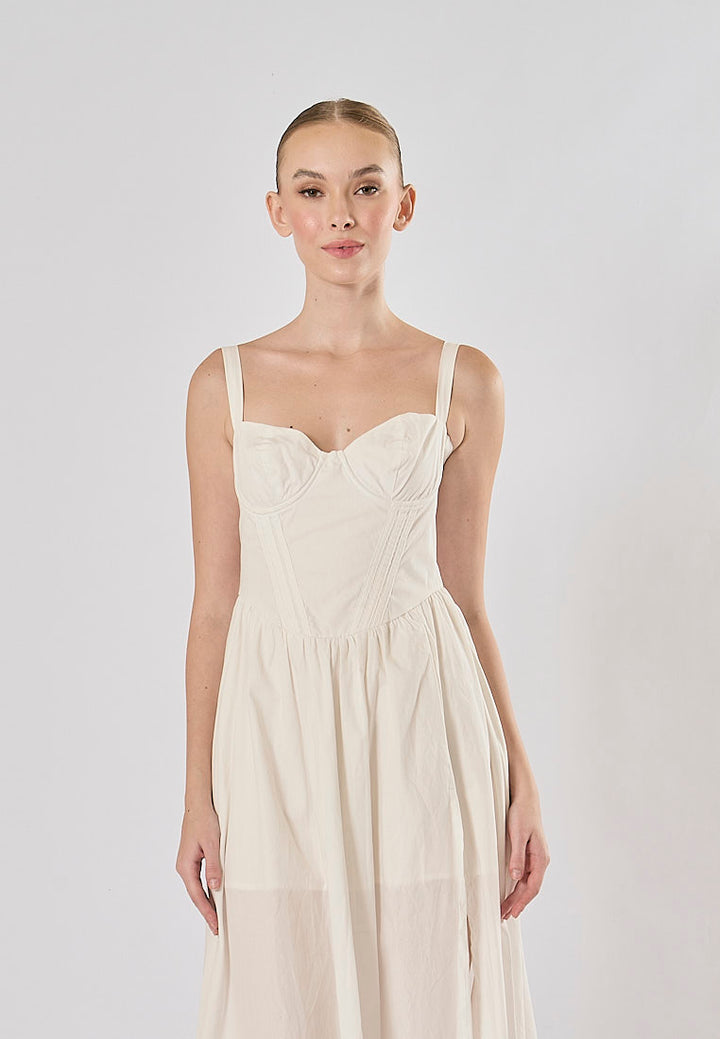 Gabriel White Sweetheart Neckline Sleeveless Side Slit Midi Dress
