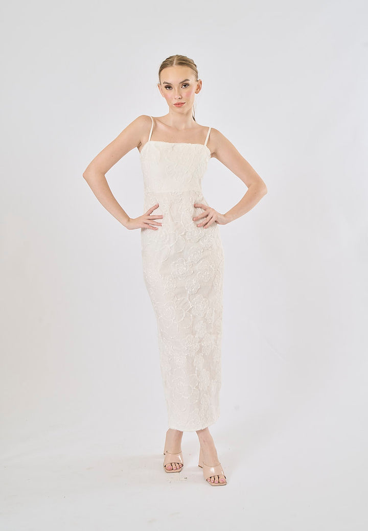 Kite White Spaghetti Strap Floral Embroidery Midi Dress