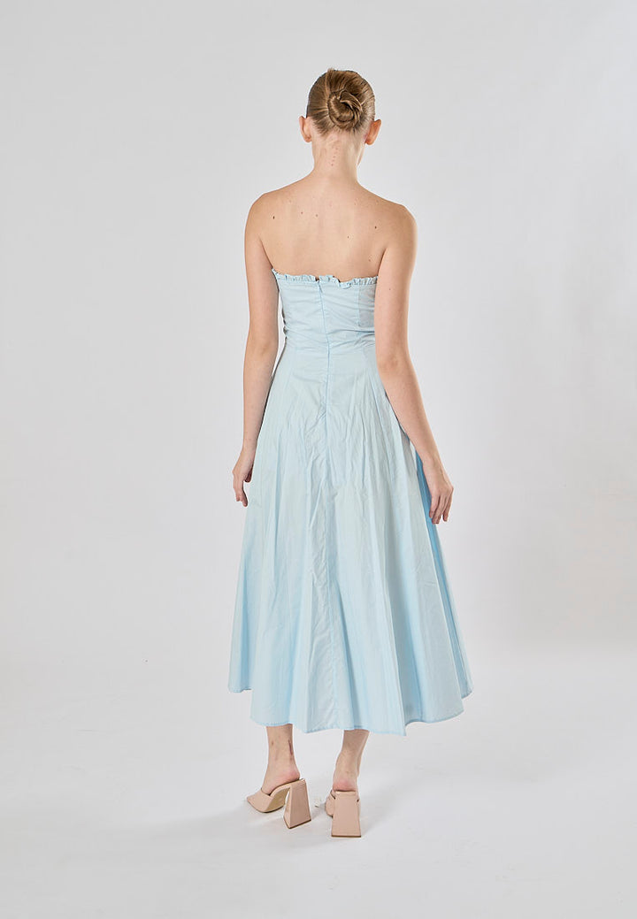 Diane Powder Blue Front Slit Pleated With Zipper Tube Midi Dress