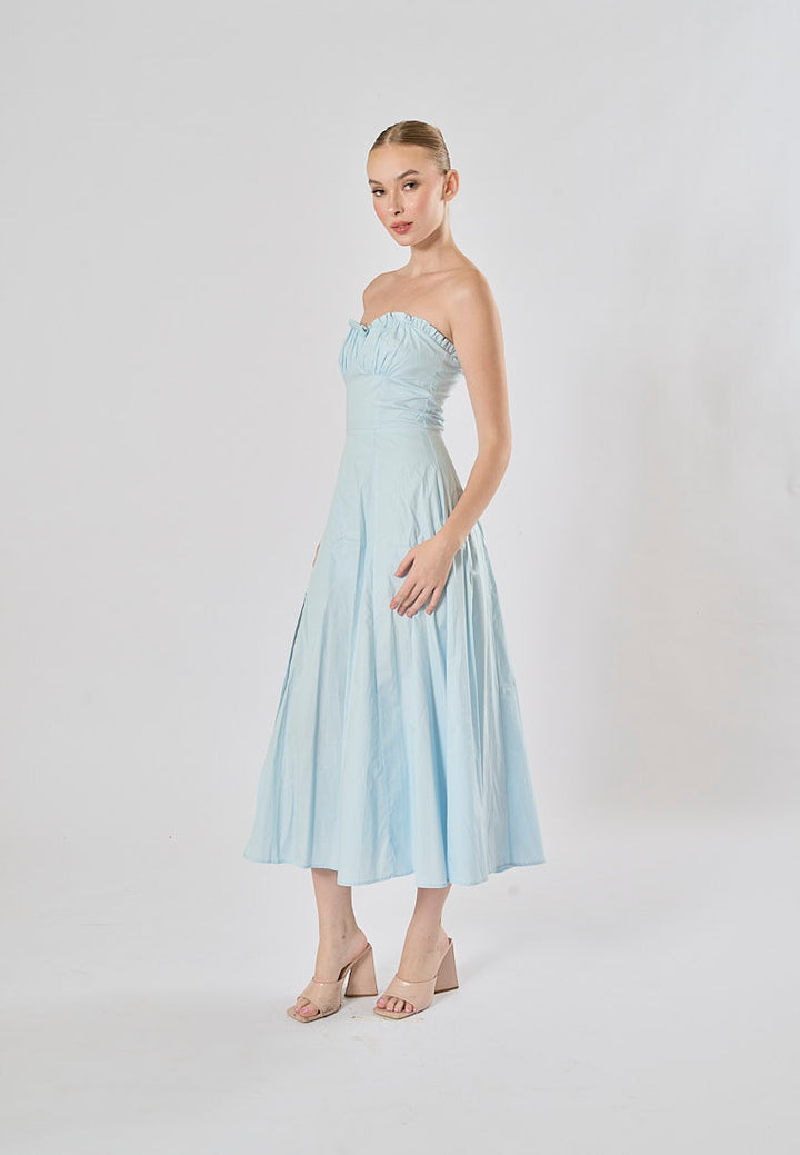 Diane Powder Blue Front Slit Pleated With Zipper Tube Midi Dress