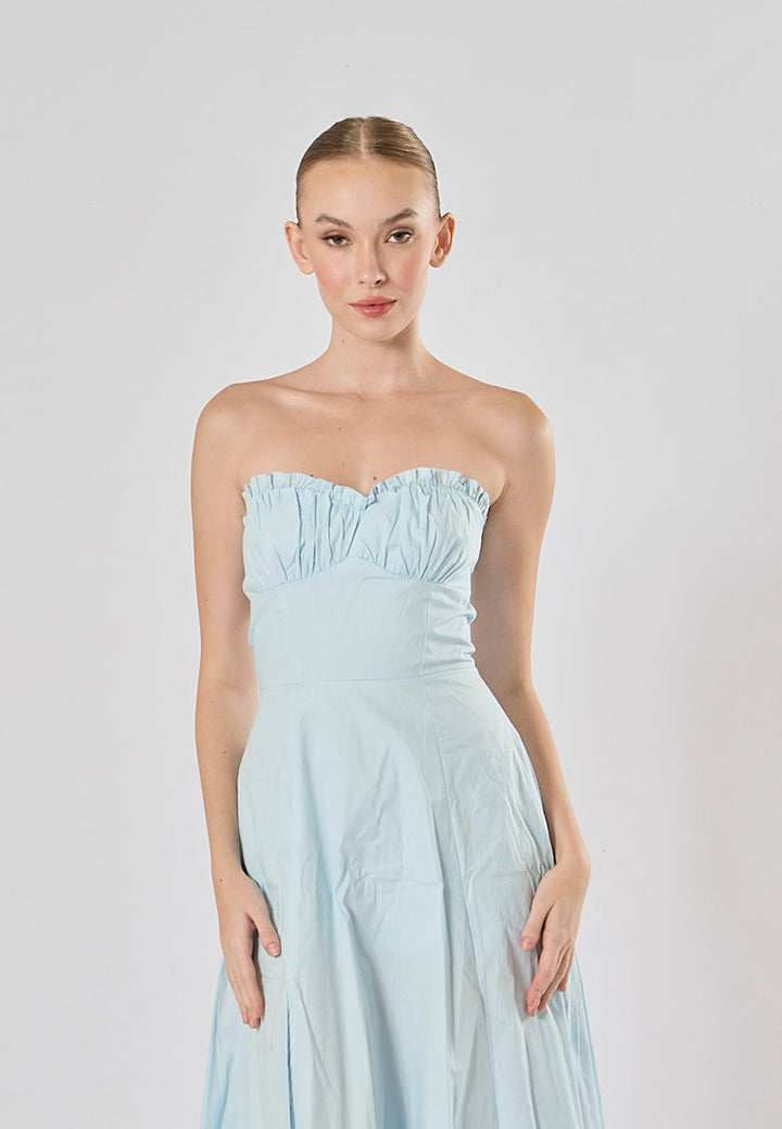 Diane Powder Blue Front Slit Pleated With Zipper Tube Midi Dress
