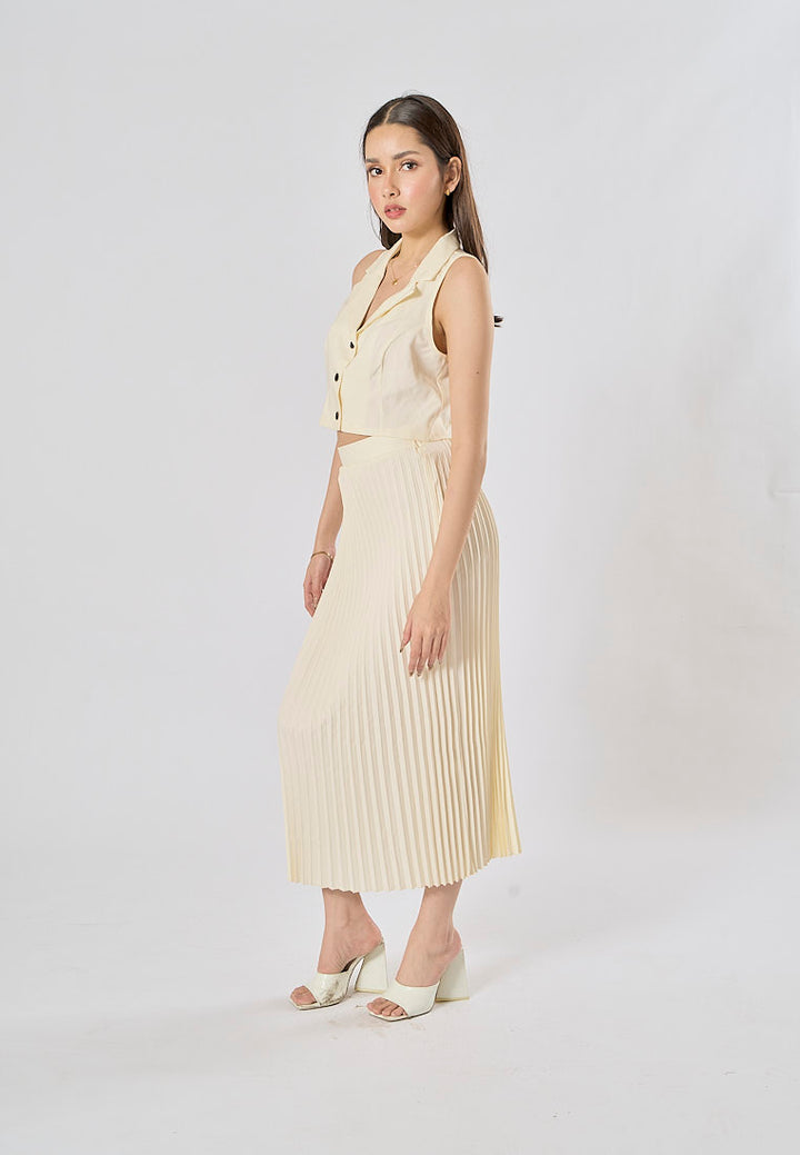 Kenzie Beige Notched Collar Vest Waistcoat and Long Skirt Set