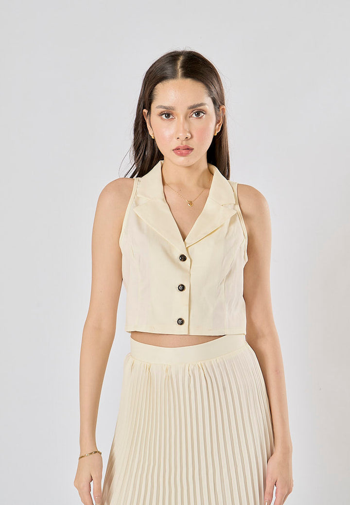Kenzie Beige Notched Collar Vest Waistcoat and Long Skirt Set