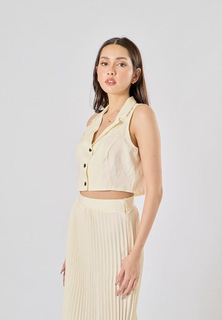 Kenzie Beige Notched Collar Vest Waistcoat and Long Skirt Set