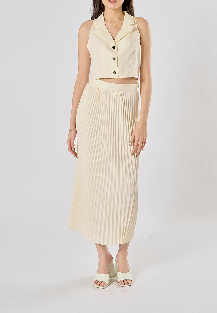 Kenzie Beige Notched Collar Vest Waistcoat and Long Skirt Set