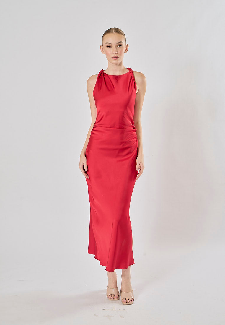 Seporha Red Cowl Neck Midi Dress