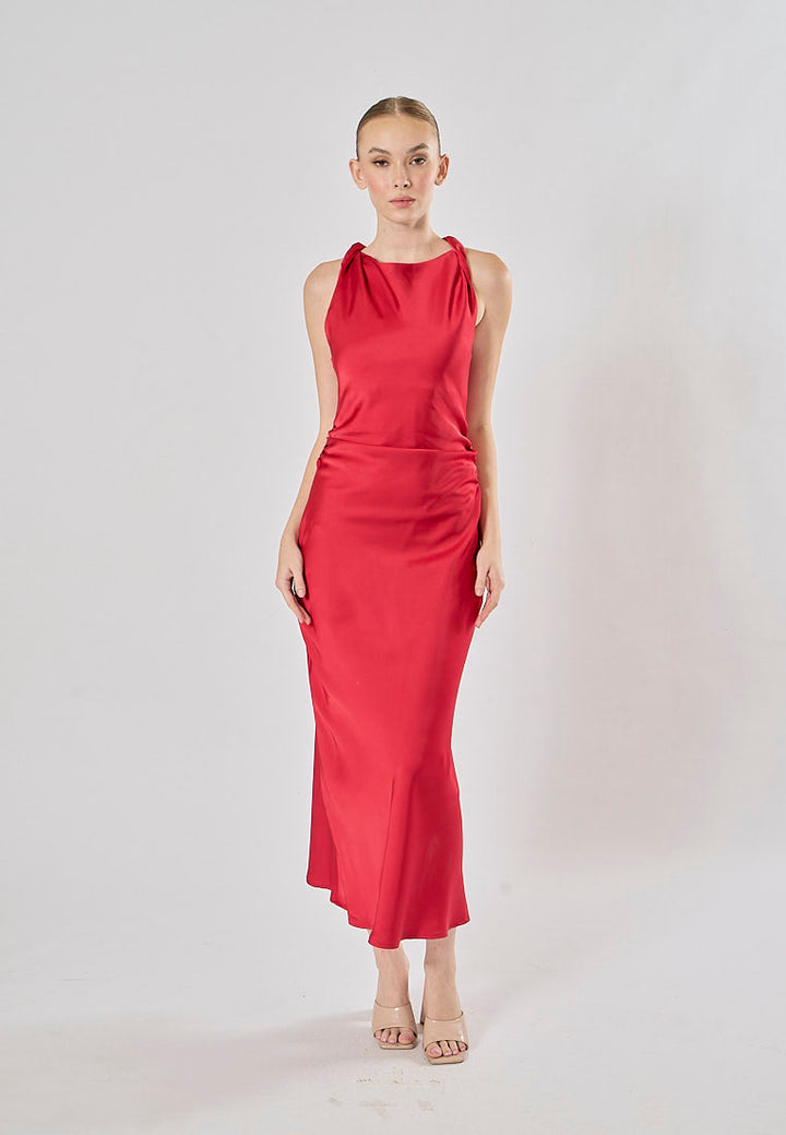 Seporha Red Cowl Neck Midi Dress