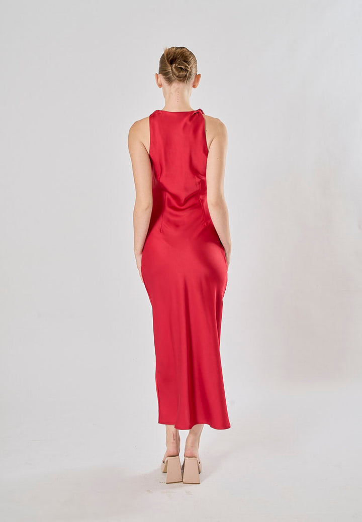 Seporha Red Cowl Neck Midi Dress