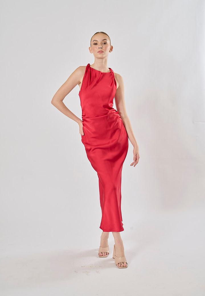 Seporha Red Cowl Neck Midi Dress