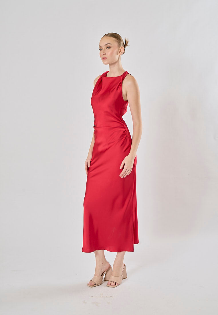 Seporha Red Cowl Neck Midi Dress