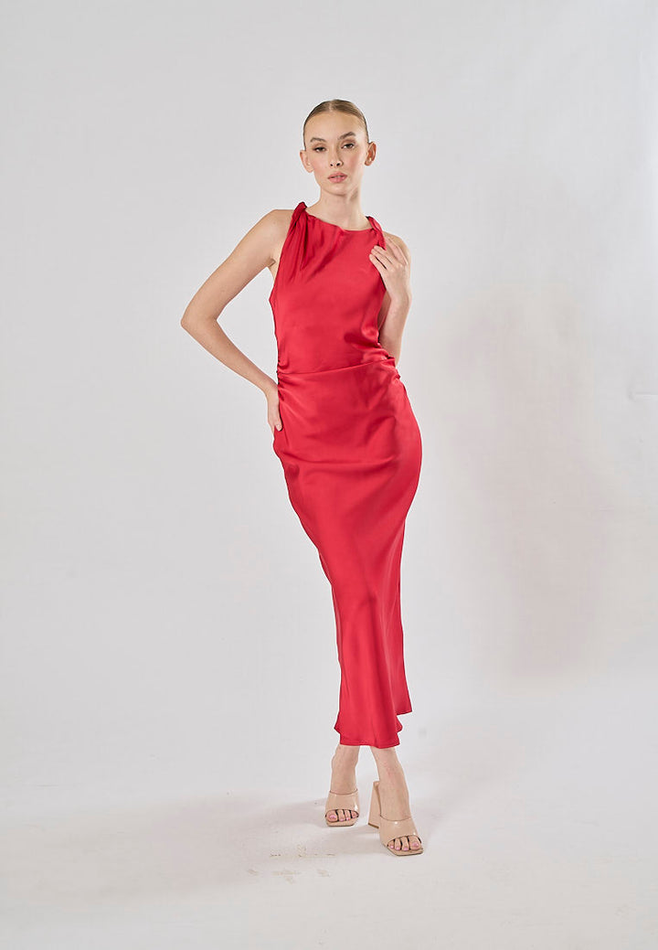 Seporha Red Cowl Neck Midi Dress