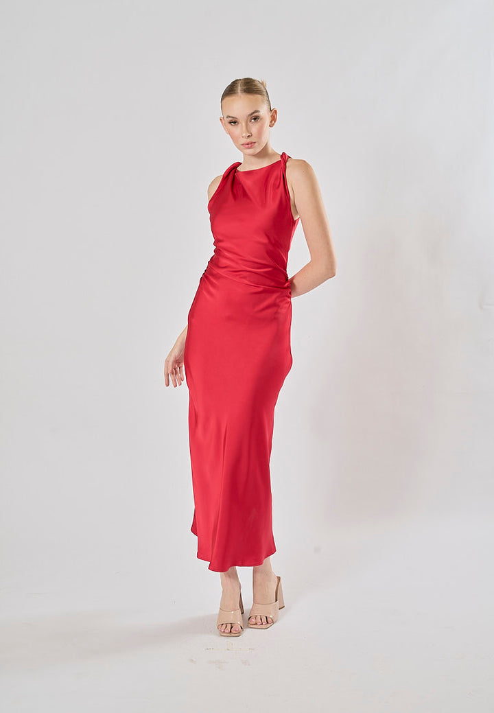 Seporha Red Cowl Neck Midi Dress