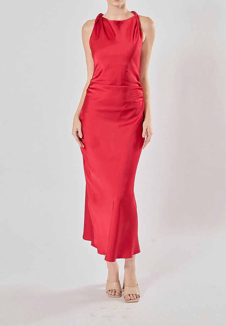 Seporha Red Cowl Neck Midi Dress
