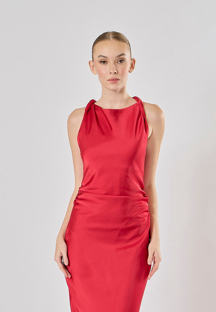 Seporha Red Cowl Neck Midi Dress