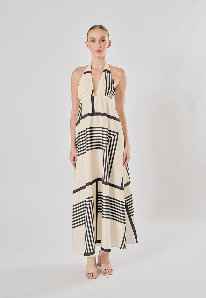 Reei White And Black Striped Poplin Midi Dress