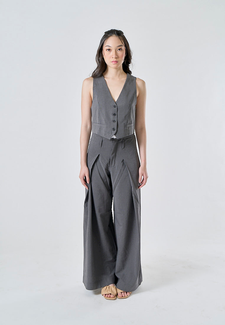 Ridge Gray V Neck Single Breasted Button Closure Waistcoat Vest