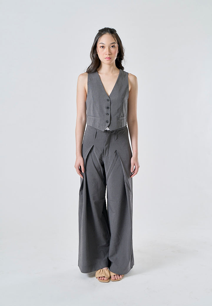 Ridge Gray V Neck Single Breasted Button Closure Waistcoat Vest