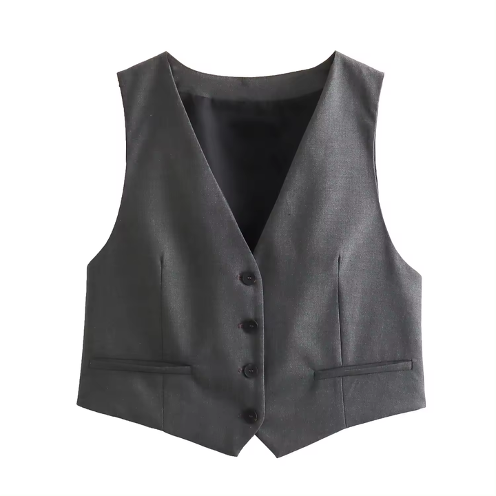 Ridge Gray V Neck Single Breasted Button Closure Waistcoat Vest
