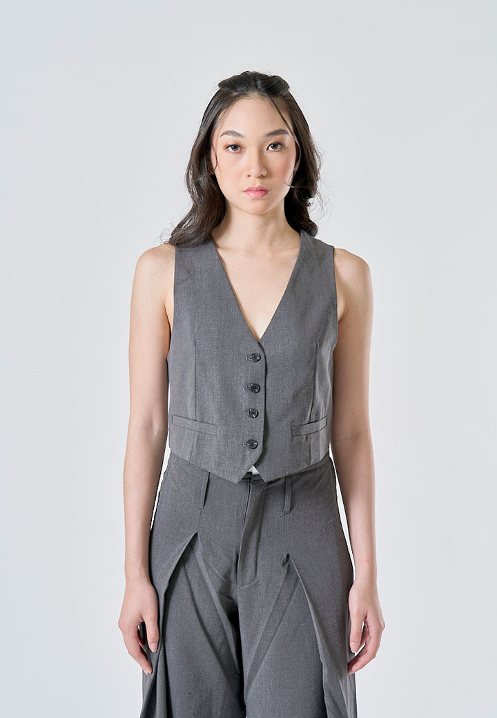 Ridge Gray V Neck Single Breasted Button Closure Waistcoat Vest