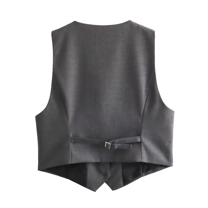 Ridge Gray V Neck Single Breasted Button Closure Waistcoat Vest