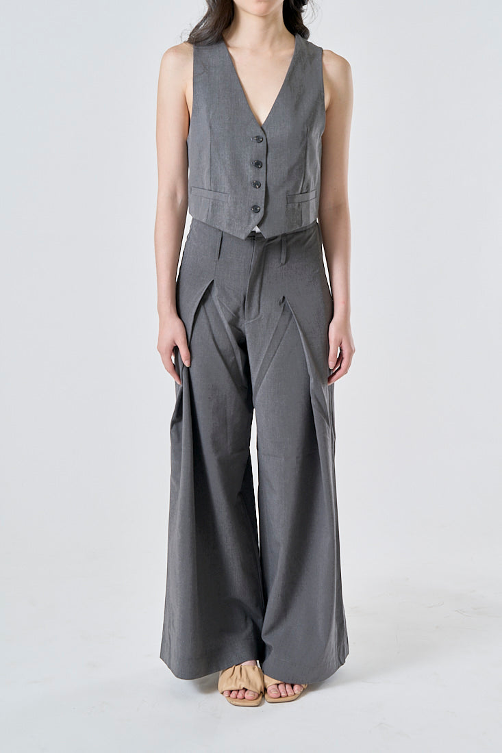 Ridge Gray V Neck Single Breasted Button Closure Waistcoat Vest