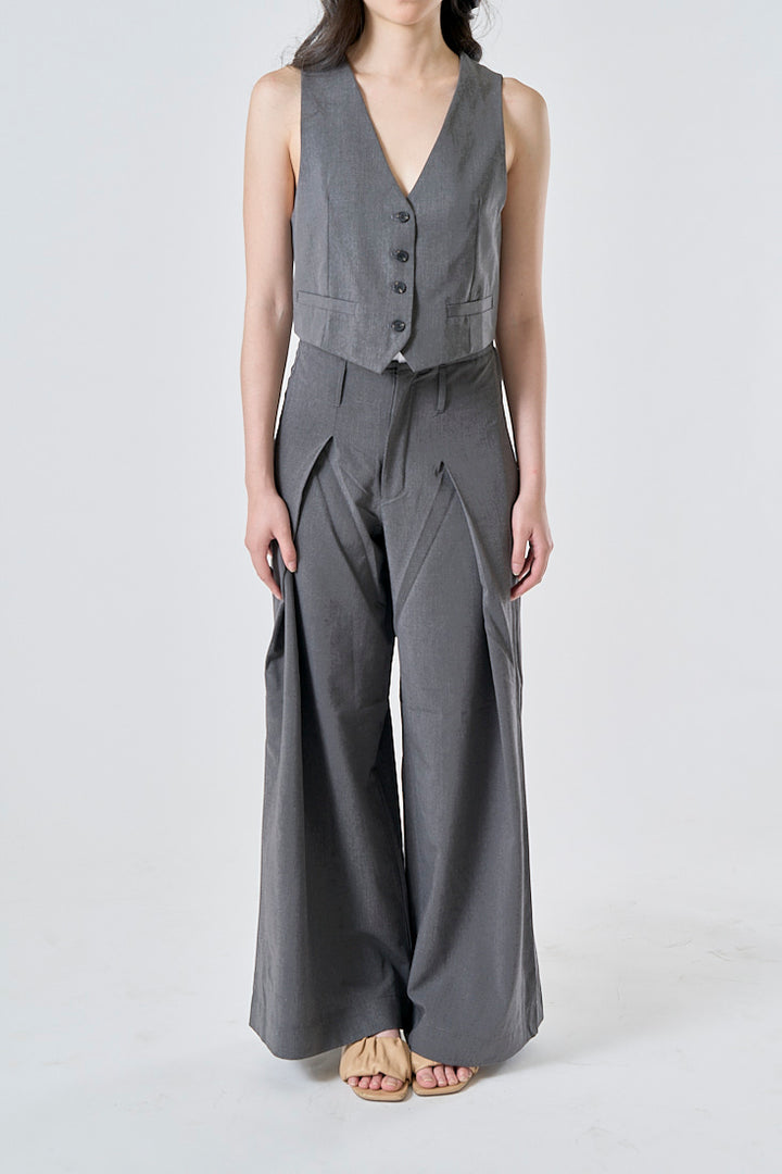Ridge Gray V Neck Single Breasted Button Closure Waistcoat Vest