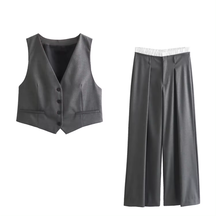 Ridge Gray V Neck Single Breasted Button Closure Waistcoat Vest