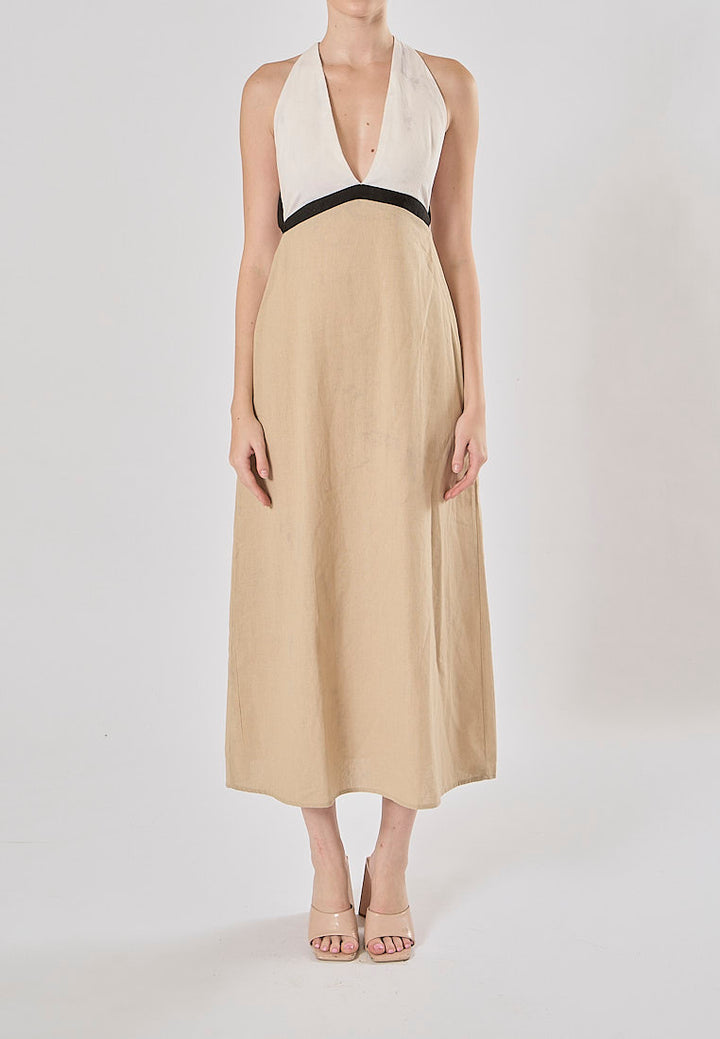 RIchelle Dual Two-Tone Sleeveless Halter Back Strap Sleeveless Maxi Dress