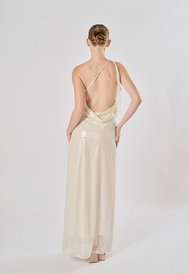 Elvira Silver Sidel Halter Back Strap Sleeveless Maxi Dress