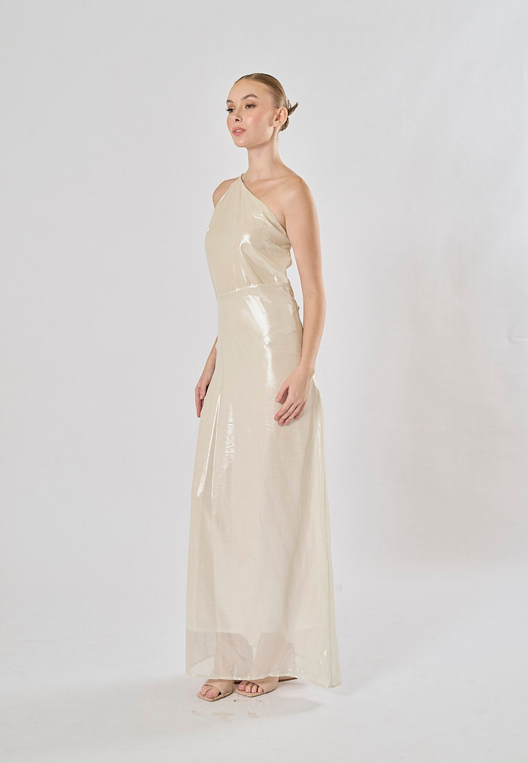 Elvira Silver Sidel Halter Back Strap Sleeveless Maxi Dress