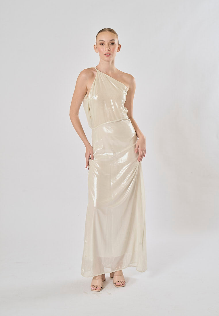 Elvira Silver Sidel Halter Back Strap Sleeveless Maxi Dress