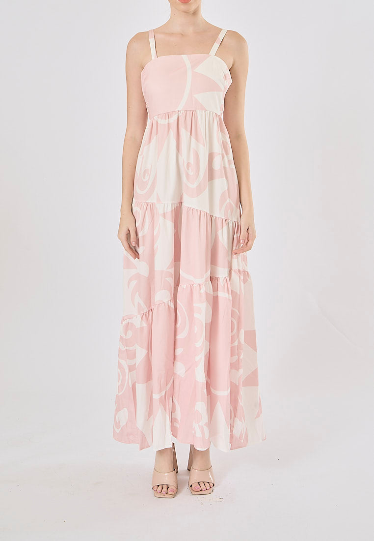 ara maxi dress pink floral Inara Light Pink Floral Print Ruffle Maxi Dress - 18