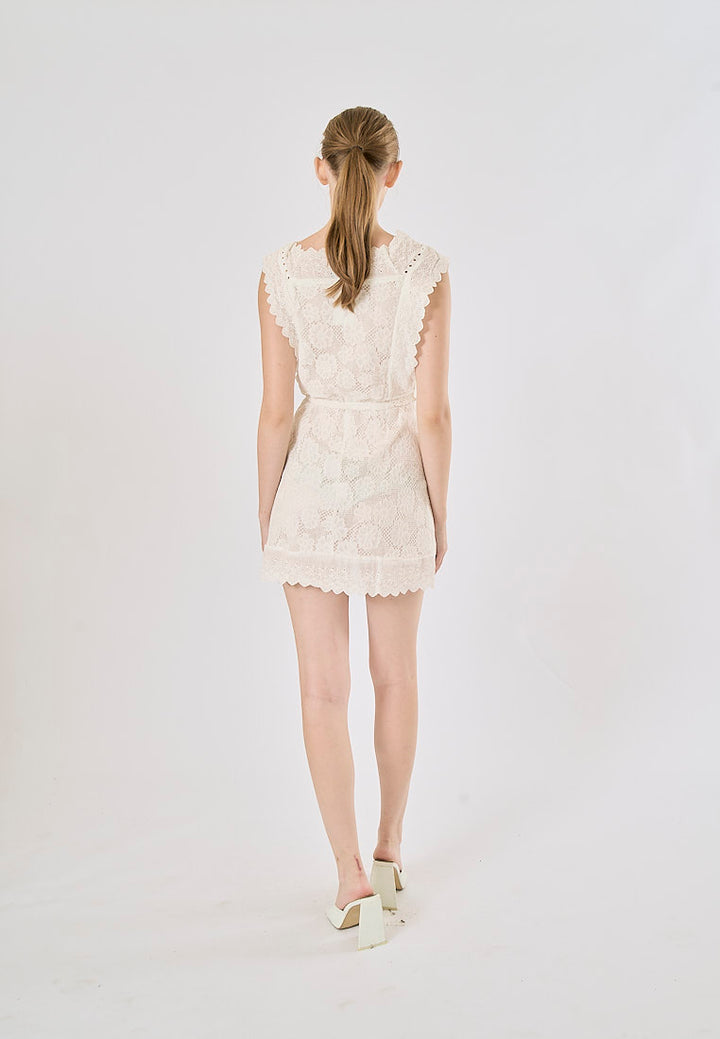 Gracey White Hollow Out Lace Ruffle Mini Dress