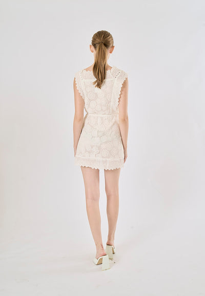 Gracey White Hollow Out Lace Ruffle Mini Dress