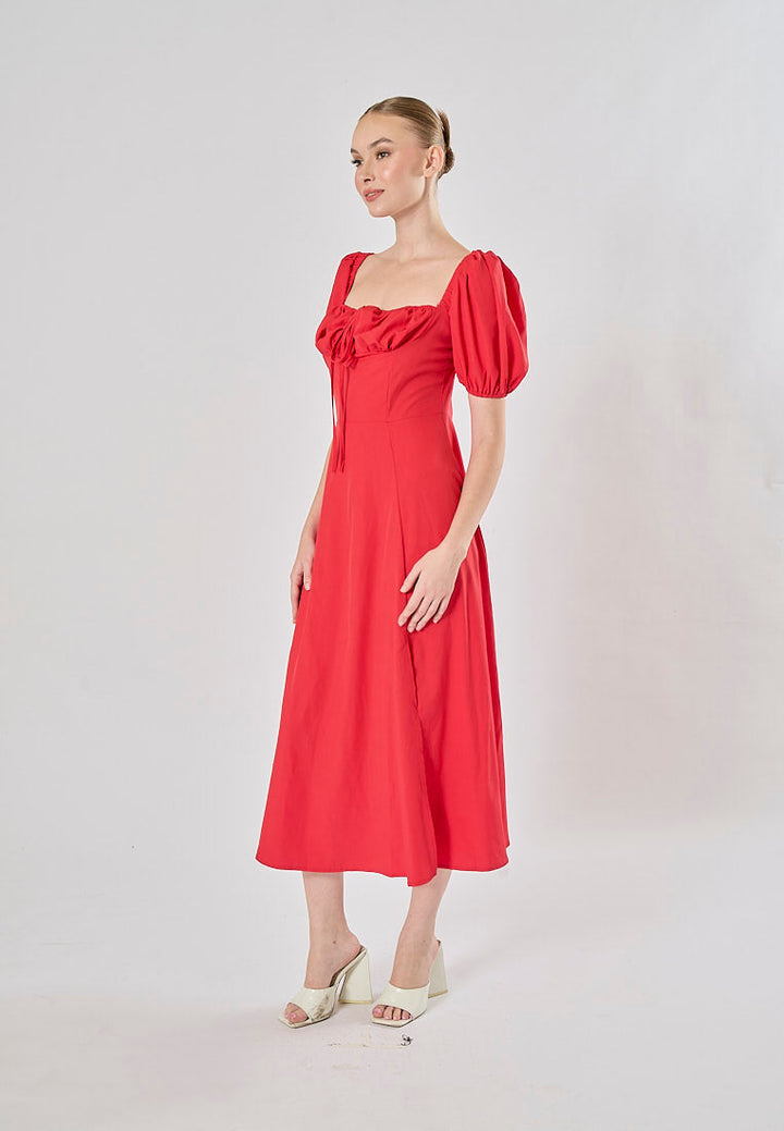Merrylou Red Square Collar High Slit Midi Dress