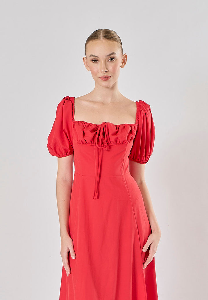 Merrylou Red Square Collar High Slit Midi Dress