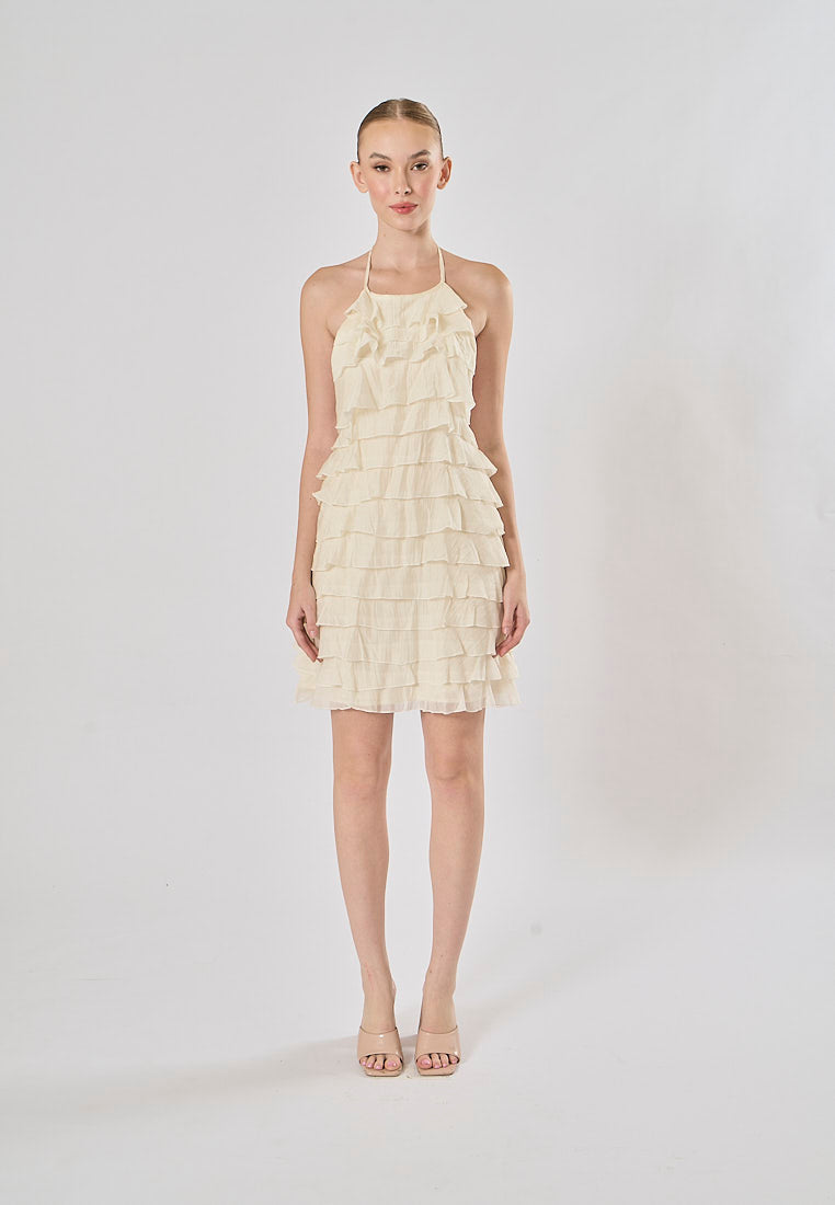 Kaash White Layered Halter Mini Dress