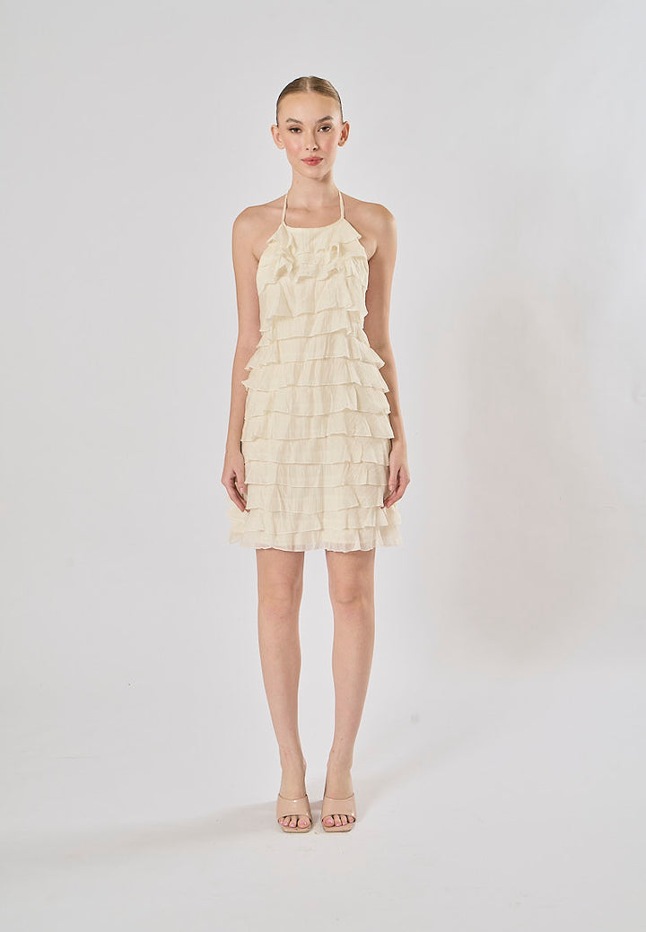 Kaash White Layered Halter Mini Dress
