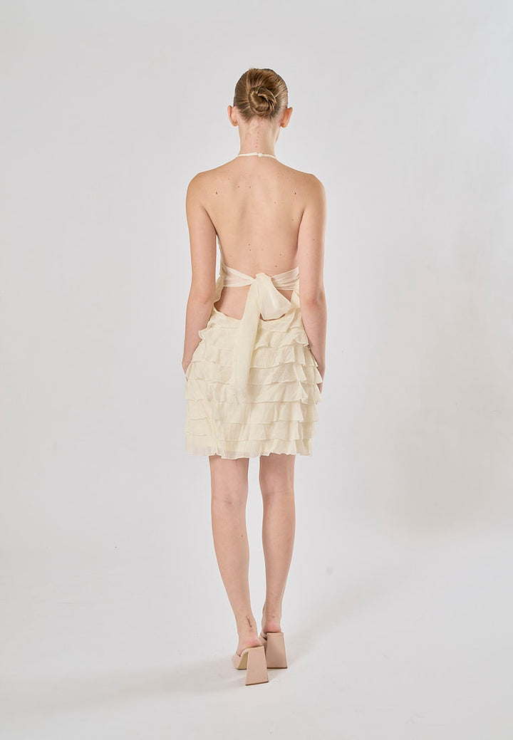 Kaash White Layered Halter Mini Dress