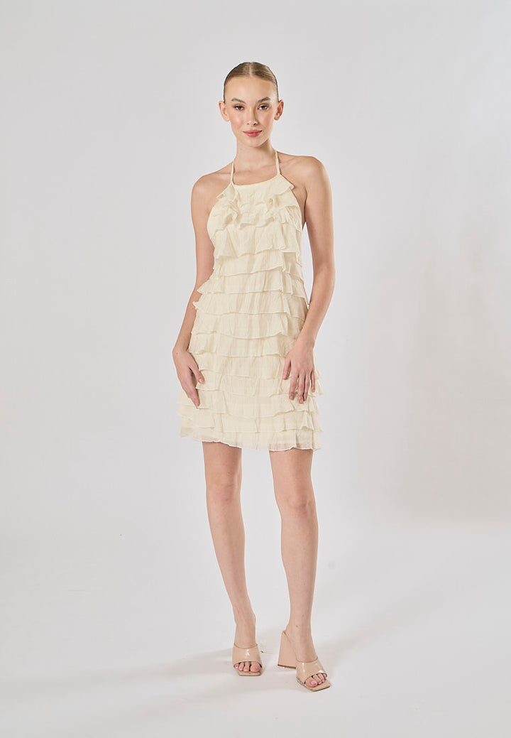 Kaash White Layered Halter Mini Dress
